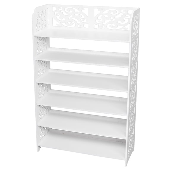 Tcbosik Wood-Plastic Board Six Tiers Carved Shoe Rack White B