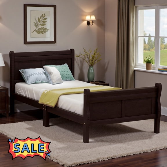 Tcbosik Wood Platform Bed Frame Twin Size, No Box Spring Needed, Easy Assembly, Espresso