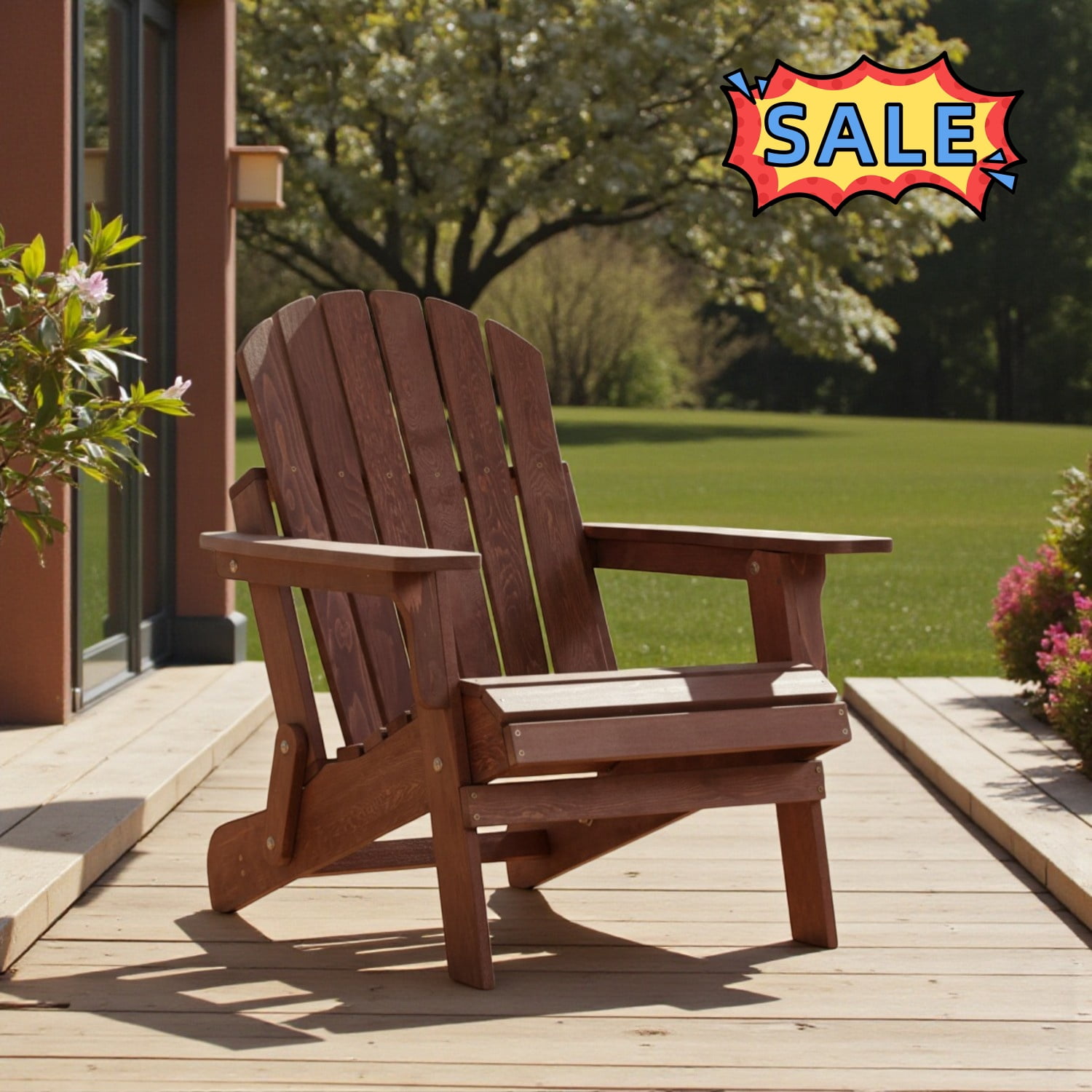 Tcbosik Wooden Adirondack Chair, Outdoor Folding Chair, Lawn Chair for Patio, Garden, Backyard, Coffee