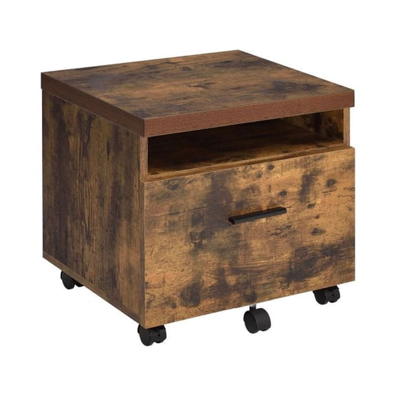 Tcbosik Wooden File Cabinet with Wheels, Industrial Movable Office Storage Cabinet with 2 Drawers, Brown