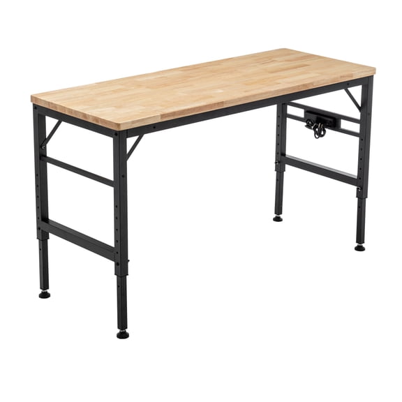 Tcbosik Workbench, Heavy-Duty Workstation with Charging Station, 28.7"- 39.3" Height Adjustable Worktable with Metal Frame for Home Office, Black