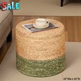thumbnail image 1 of Tcbosik Woven Ottoman Stool, 18 Inch Round Pouf Stool for Living Room, Multi-Purpose Footrest and Seat, Natural & Green, 1 of 6