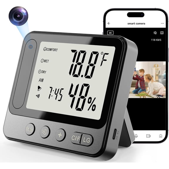 Tccbac 4K Camera Clock with Wi-Fi, Night Vision and Motion Detection