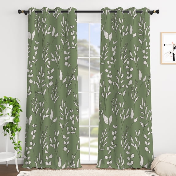 Tchckioa 42x96 Inch Blackout Curtains for Dorm Roo,Boho Green Privacy Protection Grommet Window Drapes,2 Panels