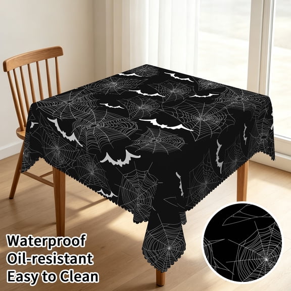 Tchckioa 52x52 Inch Square Tablecloth for Restaurant,Oil-resistant Table Cloth Cover,Black Bats Halloween Decor