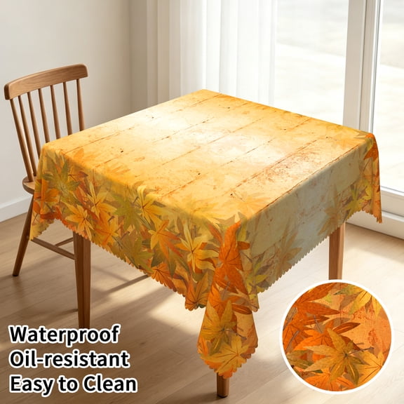 Tchckioa 52x52 Inch Square Tablecloth for Restaurant,Waterproof Oil-resistant Table Cloth Cover,Orange Leaves