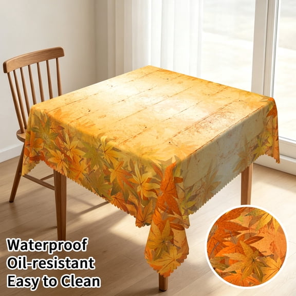Tchckioa 52x52 Inch Square Tablecloth for Restaurant,Waterproof Oil-resistant Table Cloth Cover,Orange Leaves