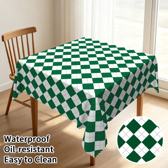 Tchckioa 54x54 Inch Square Tablecloth,Waterproof Table Cloth for Kitchen Decor,Green and White
