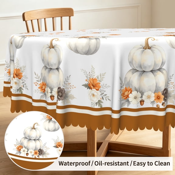 Tchckioa 60 Inch Round Tablecloth for Kitchen,Autumn Pumpkins Stain Proof Table Cloth Cover