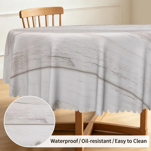 Tchckioa 60 Inch Round Tablecloth for Kitchen,Stain Proof Table Cloth Cover,White Wooden