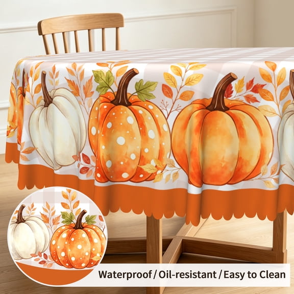 Tchckioa 60 Inch Round Tablecloth for Party Decor,Grid Pumpkin Waterproof Table Cloth Cover