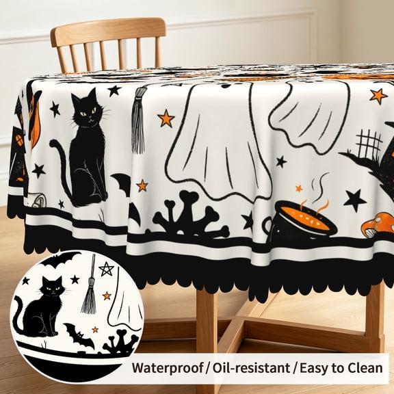 Tchckioa 60 Inch Round Tablecloth for Restaurant,Stain Proof Table Cloth Cover,Halloween Decor