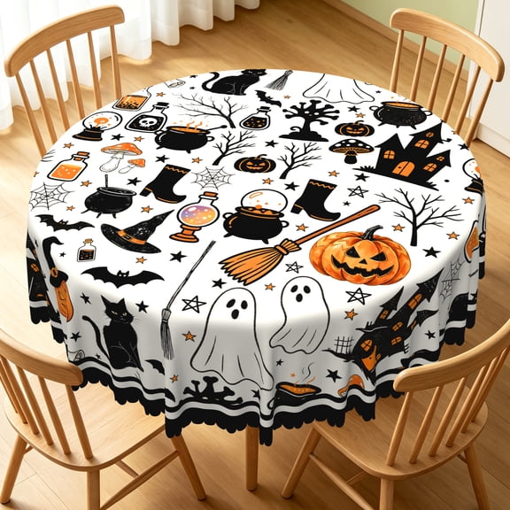 Tchckioa 60 Inch Round Tablecloth for Restaurant,Stain Proof Table Cloth Cover,Halloween Decor