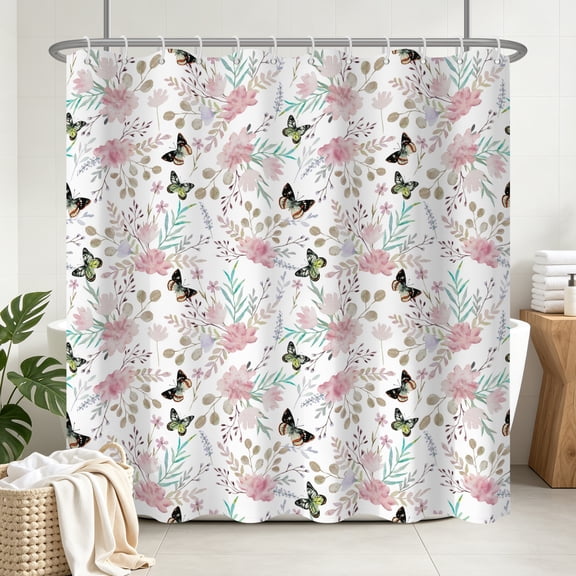 Tchckioa 72x72 Inch Butterfly Floral Watercolor Shower Curtain,Waterproof Hooks Bath Curtain Decor for Bathroom