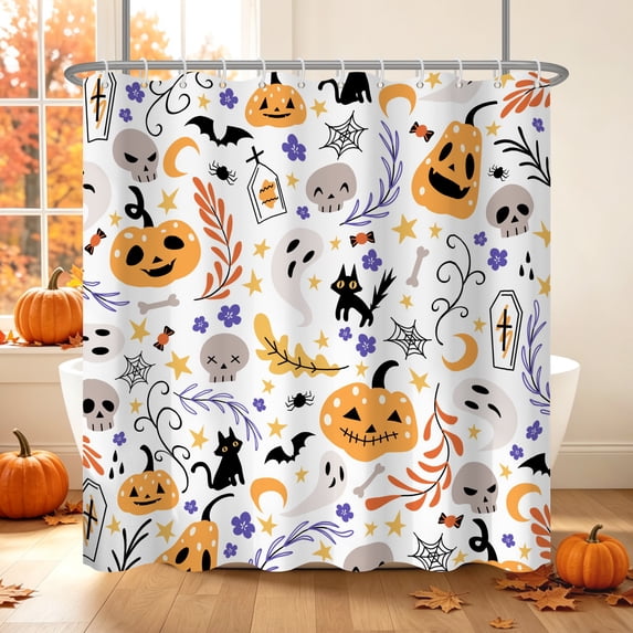 Tchckioa 72x72 Inch Halloween Cute Pumpkin Shower Curtain for Bathroom Decor,Waterproof Hooks Bath Curtain