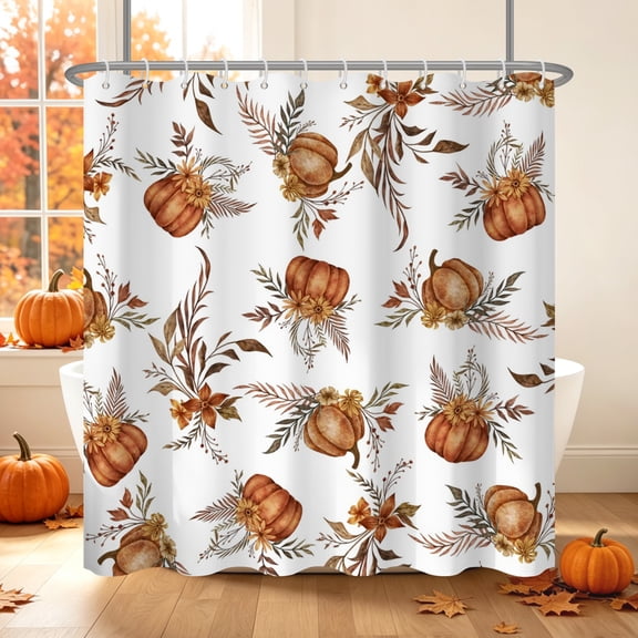 Tchckioa 72x72 Inch Shower Curtain,Waterproof Hooks Bath Curtain for Bathroom Decor,Autumn Thanksgiving Pumpkin