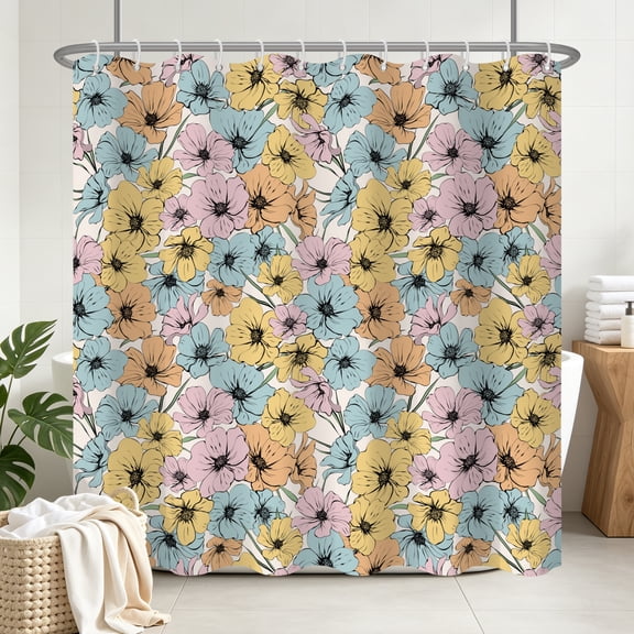 Tchckioa 72x72 Inch Shower Curtain,Waterproof Hooks Bath Curtain for Bathroom,Vintage Floral