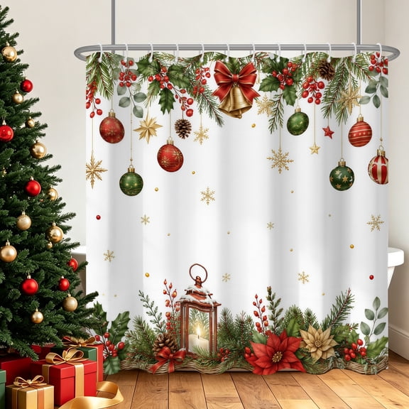 Tchckioa 72x72 Inch Shower Curtain for Bathroom Decor,Christmas Holiday Decor Waterproof Hooks Bath Curtain