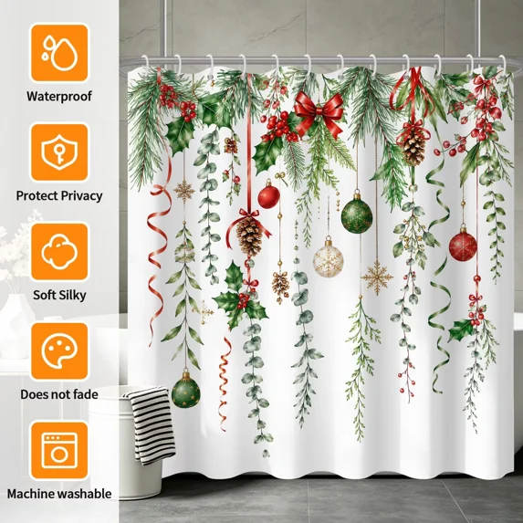 Tchckioa 72x84 Inch Shower Curtain for Bathroom,Merry Christmas Waterproof Hooks Bath Curtain Decor