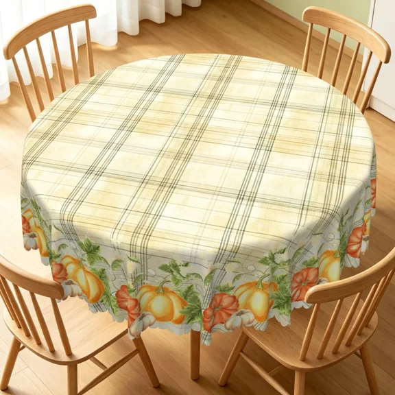 Tchckioa Autumn Grid Round Tablecloth,Waterproof Oil-resistant Table Cloth Cover for Kitchen,70 Inch,Green