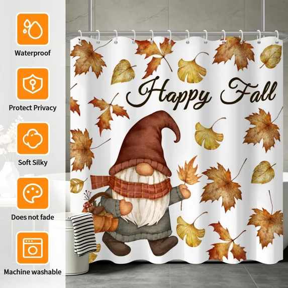 Tchckioa Autumn Happy Fall Shower Curtain,72x72 Inch Privacy Protection Hooks Bath Curtain for Bathroom