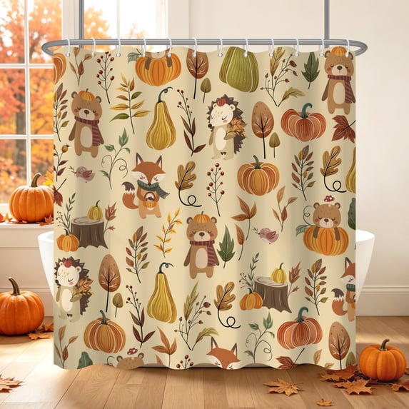 Tchckioa Autumn Harvest Thanksgiving Shower Curtain for Bathroom,Waterproof and Privacy Hooks Bath Curtain,47x72
