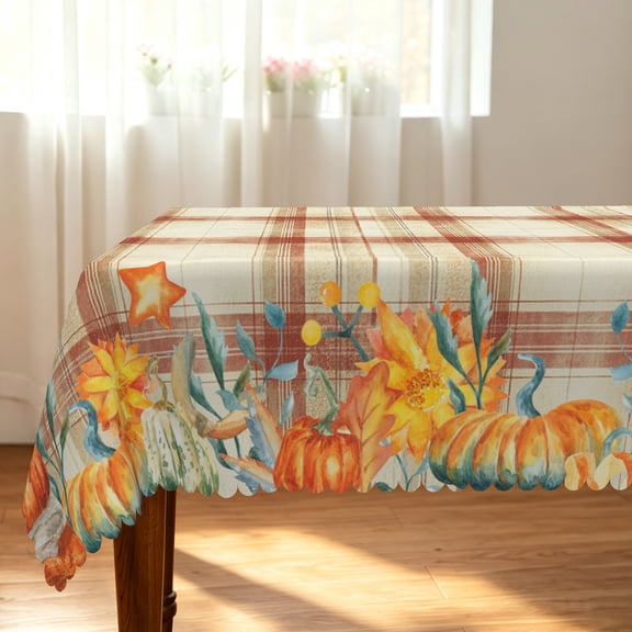 Tchckioa Autumn Line Grid Tablecloth for Restaurant,Rectangle 52x70 Stain Proof Table Cover