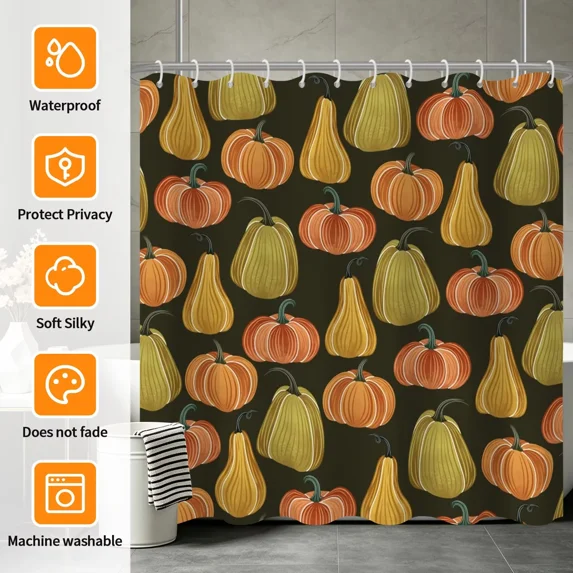 Tchckioa Autumn Shower Curtain,72x84 Inch Waterproof Hooks Bath Curtain for Bathroom,Black
