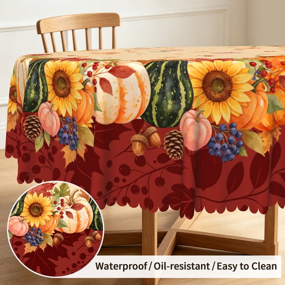 Tchckioa Autumn Tablecloth for Kitchen Dinner Decor,60 Inch Round Oil-resistant Table Cloth Cover