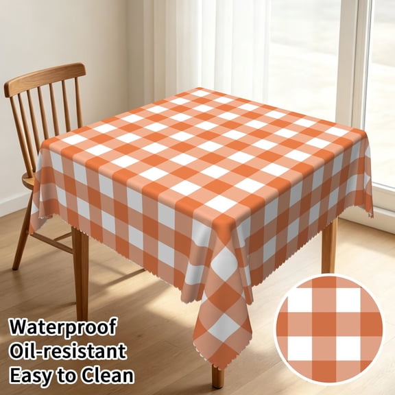 Tchckioa Autumn Thanksgiving Plaid Tablecloth,Square Waterproof Table Cloth for Kitchen,52x52 Inch