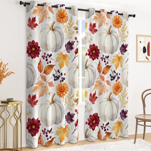 Tchckioa Autumn Thanksgiving Pumpkin Blackout Curtains,Grommet Window Drapes for Living Room,42x63,2 Panels