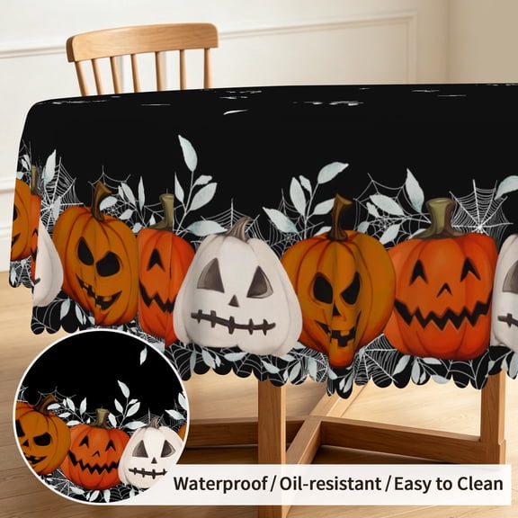 Tchckioa Black Round Halloween Tablecloth,70 Inch Waterproof Table Cloth Cover for Kitchen