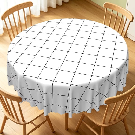 Tchckioa Black White Grid Round Tablecloth,Waterproof Oil-resistant Table Cloth Cover for Kitchen,60 Inch