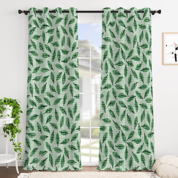 Tchckioa Blackout Curtains for Apartment,Green Leaf Thermal Insulated Grommet Top Drapes,52x63 Inch,2 Panels