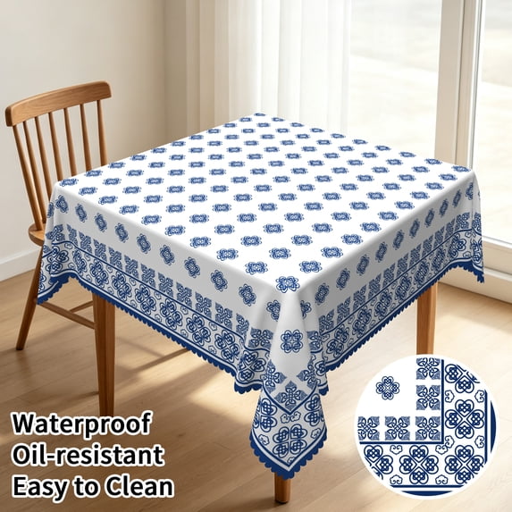 Tchckioa Boho Blue Square Tablecloth,54x54 Inch Waterproof Table Cloth Cover for Restaurant Decor