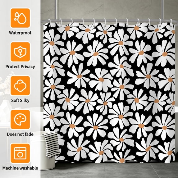 Tchckioa Boho Daisy Shower Curtain for Bathroom,60x72 Inch Waterproof Hooks Bath Curtain Decor