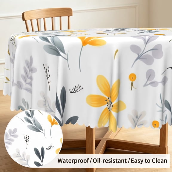 Tchckioa Boho Floral Round Tablecloth for Kitchen Dining,60 Inch Waterproof Stain Proof Table Cloth Cover