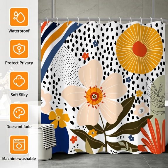 Tchckioa Boho Floral Shower Curtain for Bathroom,47x64 Inch Waterproof Hooks Bath Curtain Decor