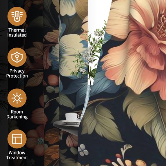 Tchckioa Botanical Blackout Curtains,Thermal Insulated Grommet Window Drapes for Dining Room,2 Panels,52x96