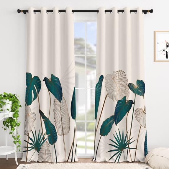 Tchckioa Botanical Blackout Curtains for Living Room,Thermal Insulated Grommet Window Drapes,52x63 Inch,2 Panels