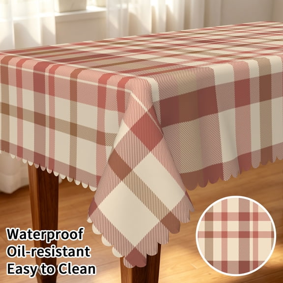Tchckioa Brown Grid Rectangle Tablecloth,Stain Proof Waterproof Table Cloths for Kitchen Dining Decor 60x84 Inch