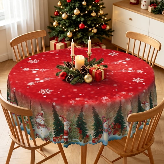 Tchckioa Christmas Decor Tablecloth,60 Inch Round Oil-resistant Table Cloth Cover for Kitchen