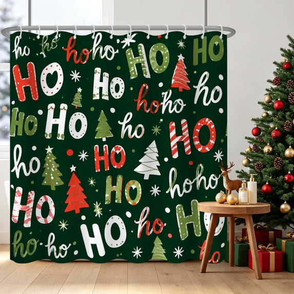 Tchckioa Christmas Green Shower Curtain,Privacy Protection Hooks Bath Curtain for Bathtub Decor 60x72 Inch