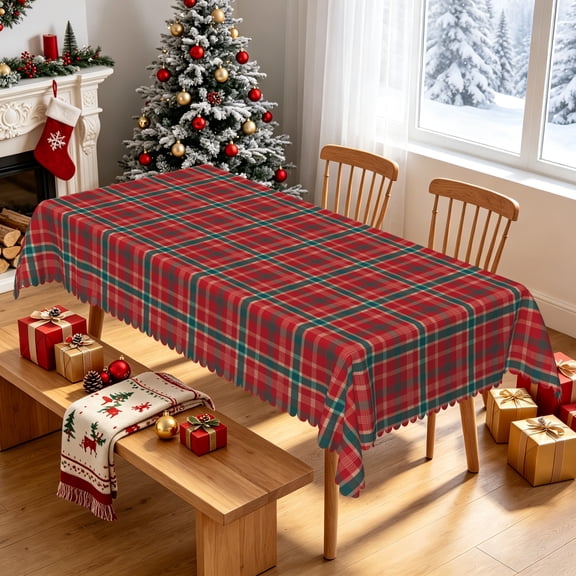 Tchckioa Christmas Red Green Grid Tablecloth,Oil-resistant Table Cover for Kitchen,60x84 Inch Rectangle