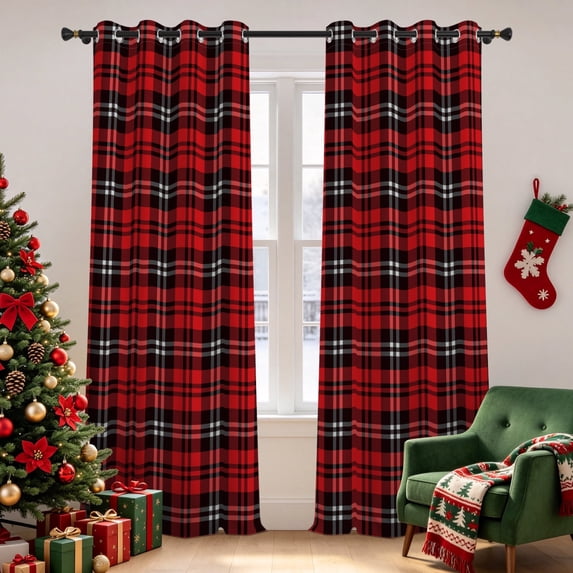Tchckioa Christmas Red Grid Blackout Curtains for Bedroom,2 Panels Privacy Protection Grommet Drapes,42x63 Inch