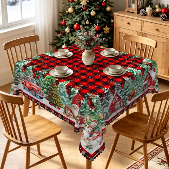 Tchckioa Christmas Red Grid Tablecloth for Restaurant Decor,52x52 Inch Square Stain Proof Table Cloth Cover