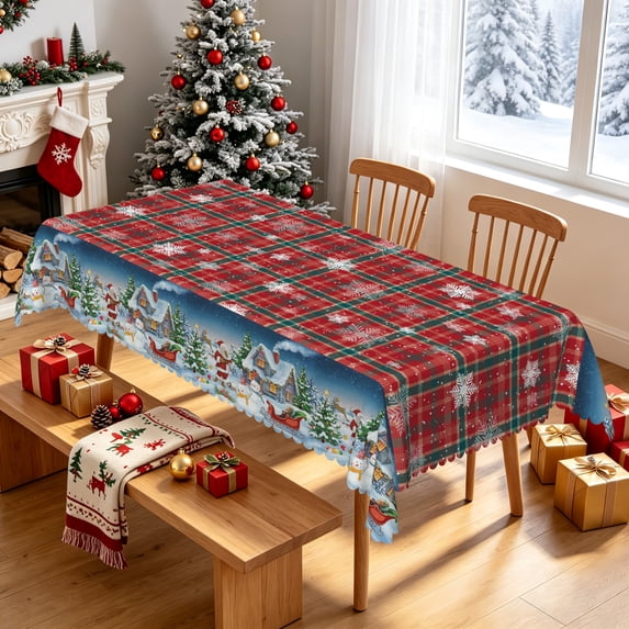 Tchckioa Christmas Snowflake Rectangle Tablecloth,60x120 Inch Oil-resistant Table Cover for Kitchen Holiday Decor
