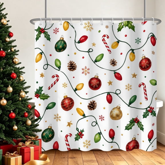 Tchckioa Christmas String Lights Shower Curtain,Privacy Protection Hooks Bath Curtain for Bathtub Decor 72x72 Inch