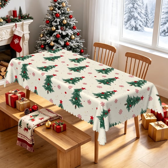 Tchckioa Christmas Tree Tablecloth,60x102 Inch Stain Proof Table Cover for Kitchen Decor