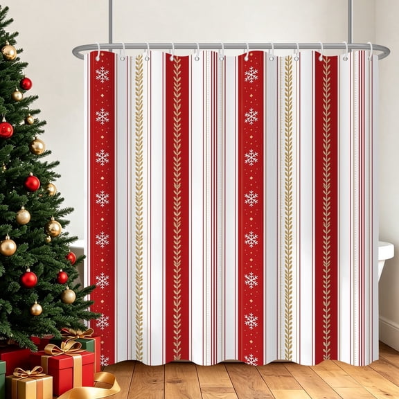 Tchckioa Christmas Vertical Stripe Shower Curtain,72x72 Inch Waterproof Hooks Bath Curtain for Bathroom